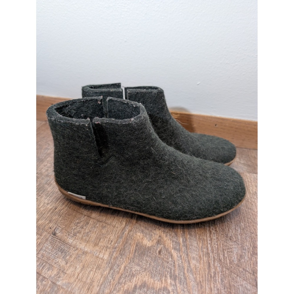 Glerups Womens 8.5 Model G Wool Ankle Boots Charcoal Green Rubber Sole Lounge